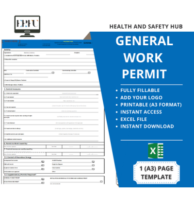 İş Güvenliği Genel Güvenli Çalışma İzin Formu | Çalışma İzni Şablonu | Anında İndirilebilir Excel (İNGİLİZCE)