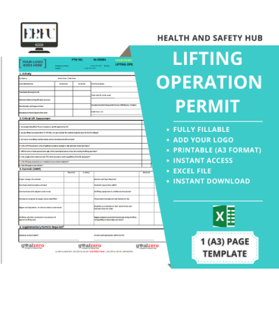 İş Güvenliği için Kaldırma Operasyonları Güvenli Çalışma İzni Şablonu | Anında İndirilebilir Doldurulabilir Excel | İNGİLİZCE