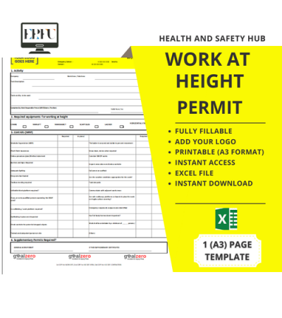 Yüksekte Çalışma Güvenli Çalışma İzni Rehberi | Uyumluluk Şablonu | Doldurulabilir Excel Formatında Anında İndirilebilir | İNGİLİZCE