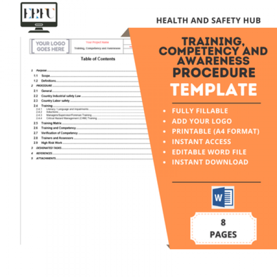 İş Güvenliği Eğitim, Yetkinlik ve Farkındalık Güvenlik Prosedürü Şablonu