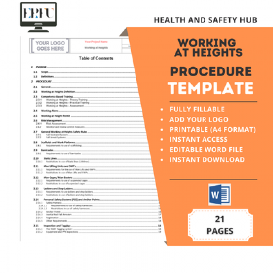 İş Güvenliği Yüksekte Çalışma Prosedürü Şablonu