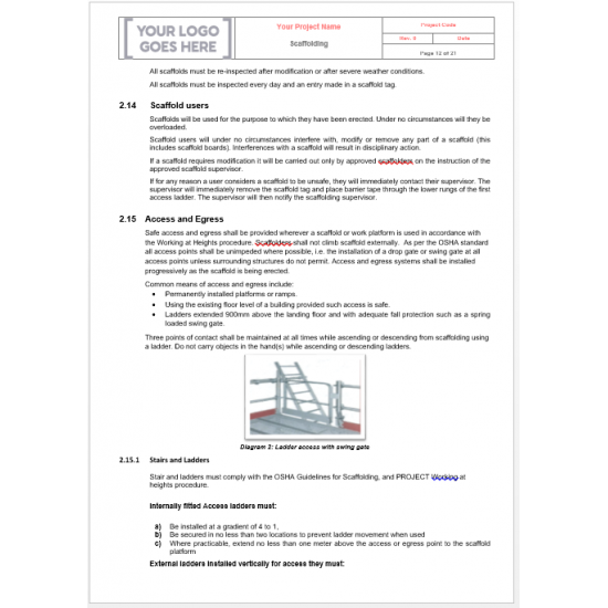 Scaffolding (İskele) Güvenlik Prosedürü Şablonu | Düzenlenebilir Word Belgesi