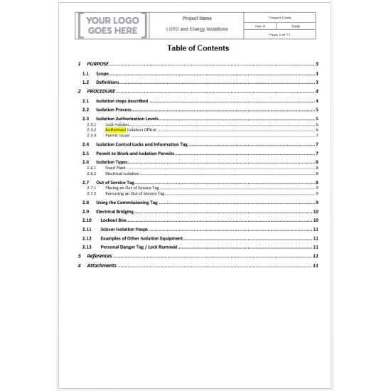  LOTO (Logout Tagout) ve Enerji İzolasyonu Güvenlik Prosedürü Şablonu | Word Dosyası
