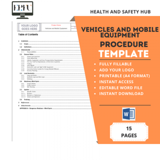 İş Güvenliği Araçlar, İş ve Mobil Ekipman Prosedürü Şablonu | Düzenlenebilir Word Dosyası
