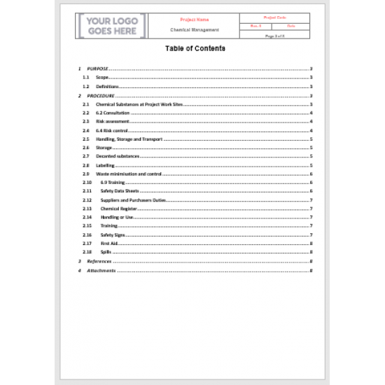 İş Güvenliği Kimyasal Yönetim Prosedürü | Word Dosyası