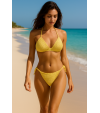 El Yapımı Sarı Örgü Mayo Bikini Seti | Pamuk İpliği Plaj Giysileri