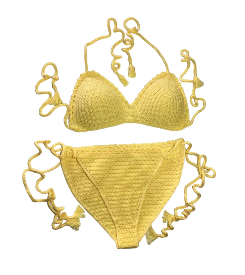 El Yapımı Sarı Örgü Mayo Bikini Seti | Pamuk İpliği Plaj Giysileri El Yapımı Sarı Örgü Mayo Bikini Seti | Pamuk İpliği Plaj Giysileri