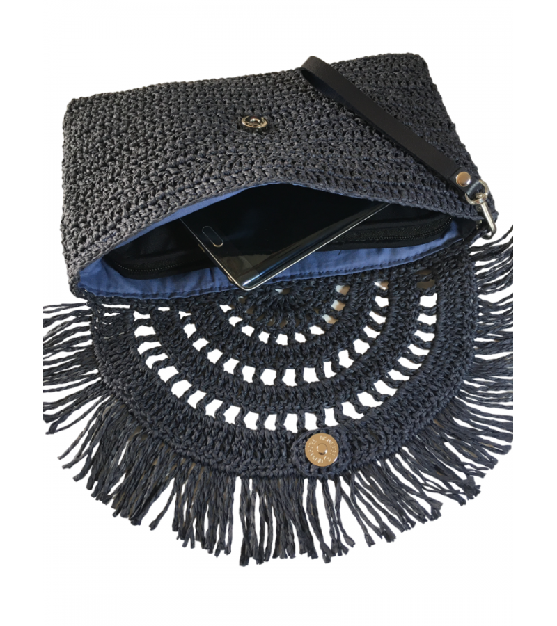El Yapımı Örgü Kağıt İpli Kadın Clutch Çantası | Lacivert Renkli El Yapımı Örgü Kağıt İpli Kadın Clutch Çantası | Lacivert Renkli
