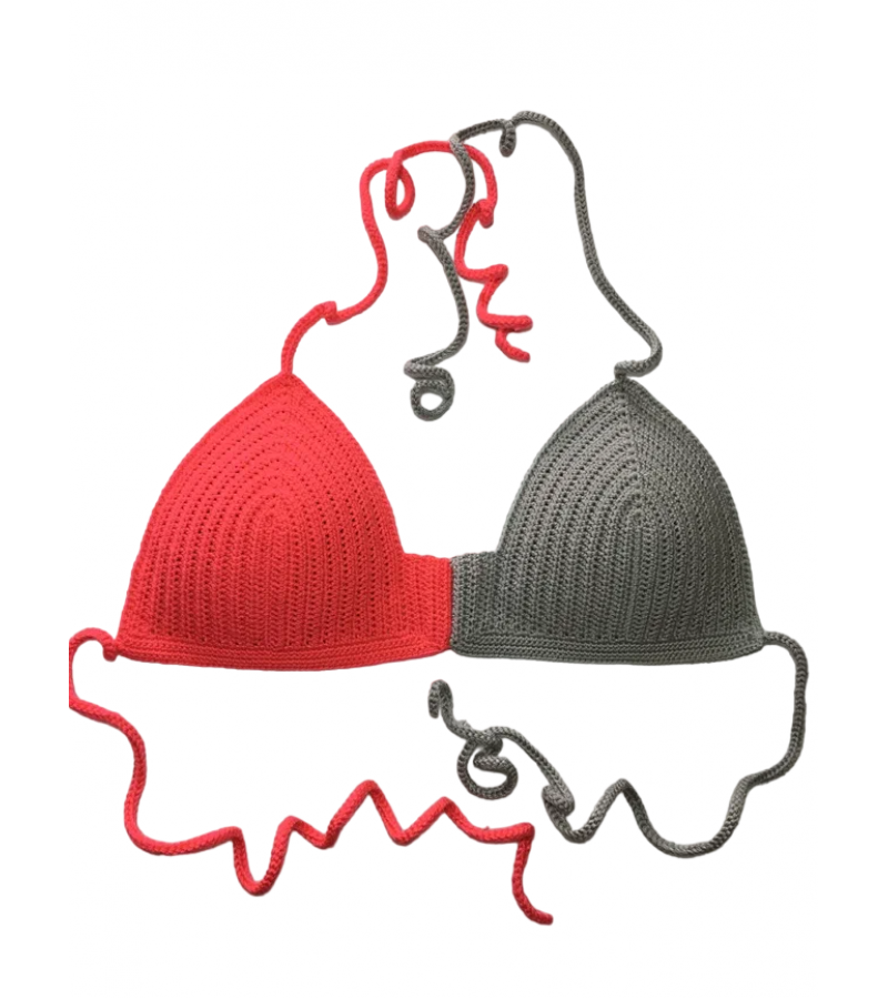 ERFUMADE El Yapımı Örgü Mayo Bikini Seti | Pembe & Gri | Kadın Yüzme Mayo ERFUMADE El Yapımı Örgü Mayo Bikini Seti | Pembe & Gri | Kadın Yüzme Mayo