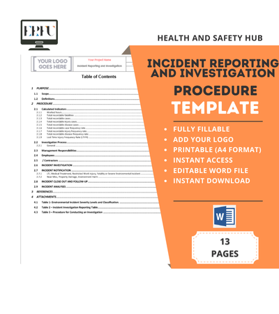 İş Yeri Kaza ve Olay Bildirimi ve Soruşturma Prosedürü Şablonu  İş Güvenliği - İNGİLİZCE