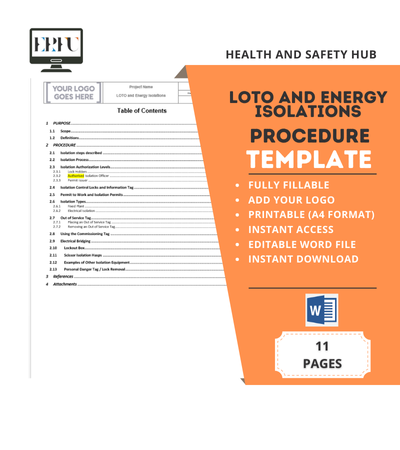 LOTO (Logout Tagout) ve Enerji İzolasyonu Güvenlik Prosedürü Şablonu - İNGİLİZCE