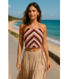 ERFUMADE El Yapımı Örgü Yaz Crop Top - Şık ve Nefes Alabilir Pamuk İpliği ERFUMADE El Yapımı Örgü Yaz Crop Top - Krem, Kahverengi ve Açık Kahverengi Renkli Tasarım
