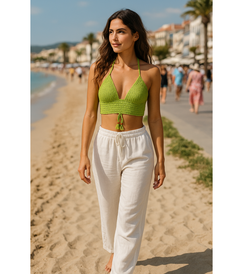Kadın El Yapımı Örgü Crop Yaz Üstü Bluz | Yeşil, S/M | Pamuk İpliği ile Kadın El Yapımı Örgü Crop Yaz Üstü Bluz | Yeşil, S/M | Pamuk İpliği ile