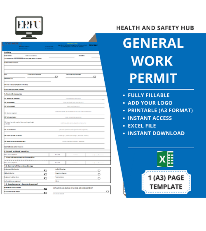 Kapsamlı İş Güvenliği Genel Çalışma İzin Formu (Excel) - İNGİLİZCE