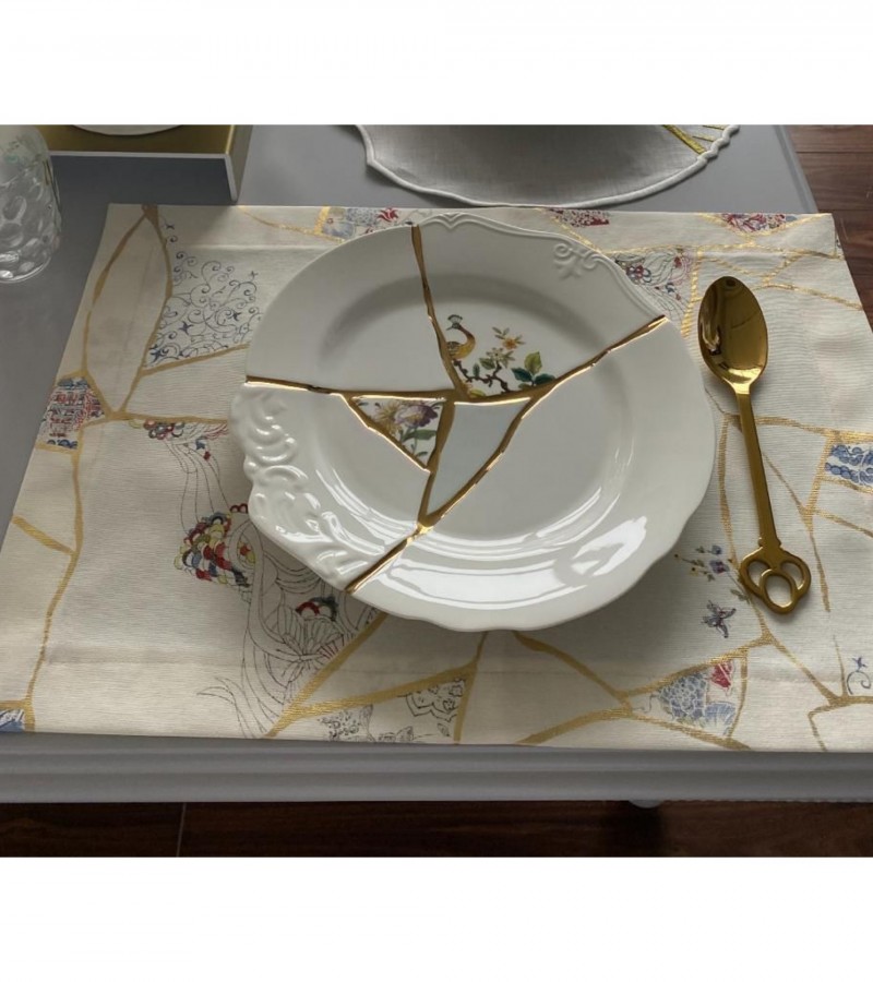 Kintsugi Varak Desenli Amerikan Servis Pivoine (%100 Keten)
