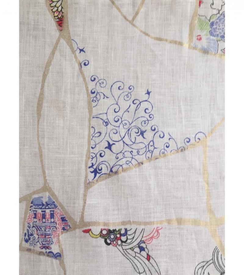Kintsugi Varak Desenli Amerikan Servis Pivoine (%100 Keten)