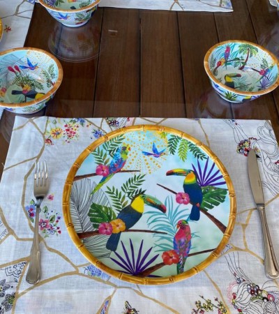 Kintsugi Varak Desenli Amerikan Servis Pivoine (%100 Keten)