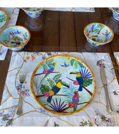 Kintsugi Varak Desenli Amerikan Servis Pivoine (%100 Keten)
