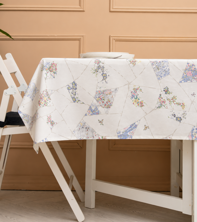 Kintsugi Varak Desenli Masa Örtüsü - Pivoine (%100 Keten)