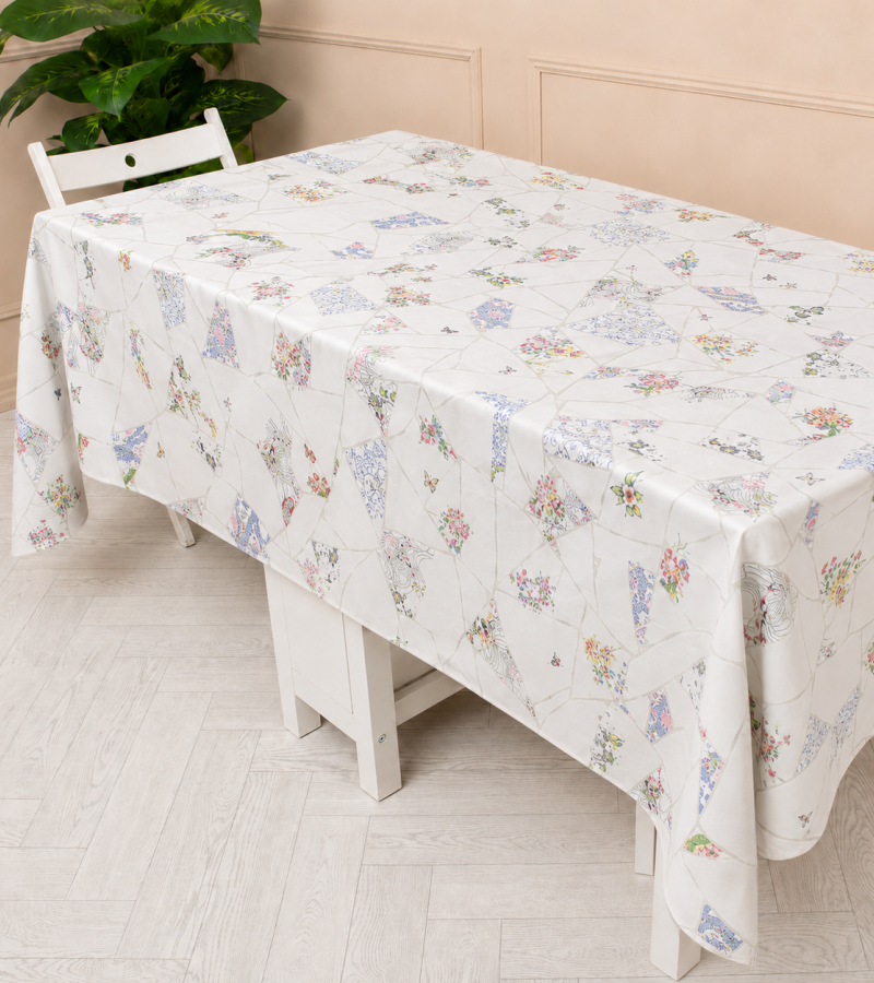 Kintsugi Varak Desenli Masa Örtüsü - Pivoine (%100 Keten)